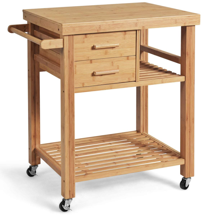 Giantex Kitchen Island, Bamboo Island Cart, Natural - Image 1