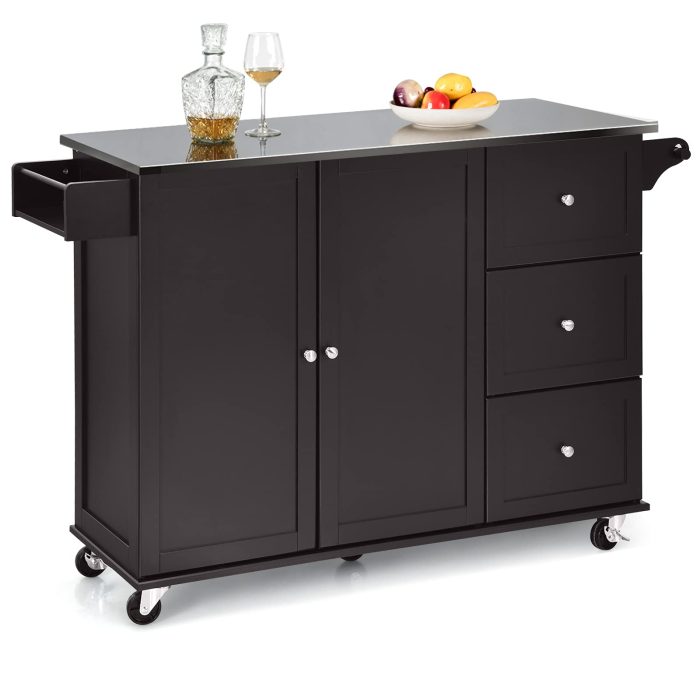 Giantex Kitchen Island with Stainless Steel Countertop, Dark Brown - Dark Brown - Image 1
