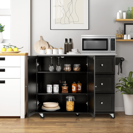 Giantex Kitchen Island with Stainless Steel Countertop, Dark Brown - Black