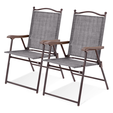 Patio Folding Chairs, Sling Chairs - Gray 2