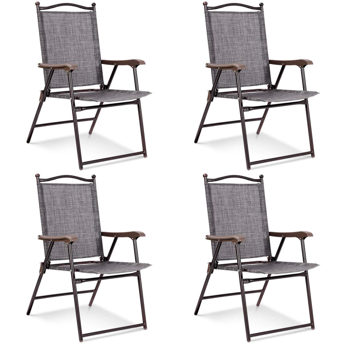 Patio Folding Chairs, Sling Chairs - Gray 4 - Image 1