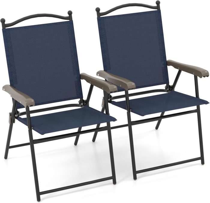Patio Folding Chairs, Sling Chairs - Navy 2 - Image 1