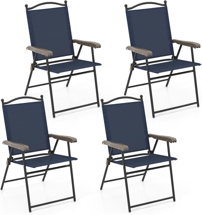 Patio Folding Chairs, Sling Chairs - Navy 4 - Image 1