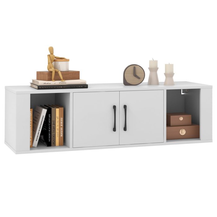 Wall Mounted Storage Cabinet 2 Cube Floating Media Hanging Desk - White - Image 1