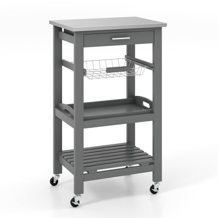 Giantex Kitchen Island Cart Rolling Kitchen Trolley with Stainless Steel Tabletop - 18.5"x15.5"x33.5" Grey - Image 1