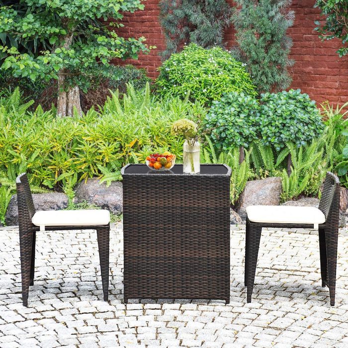 Giantex 3 PCS Cushioned Outdoor Wicker Patio Set Convention Bistro Set Garden Lawn Sofa Furniture (Light Brown) - Image 1