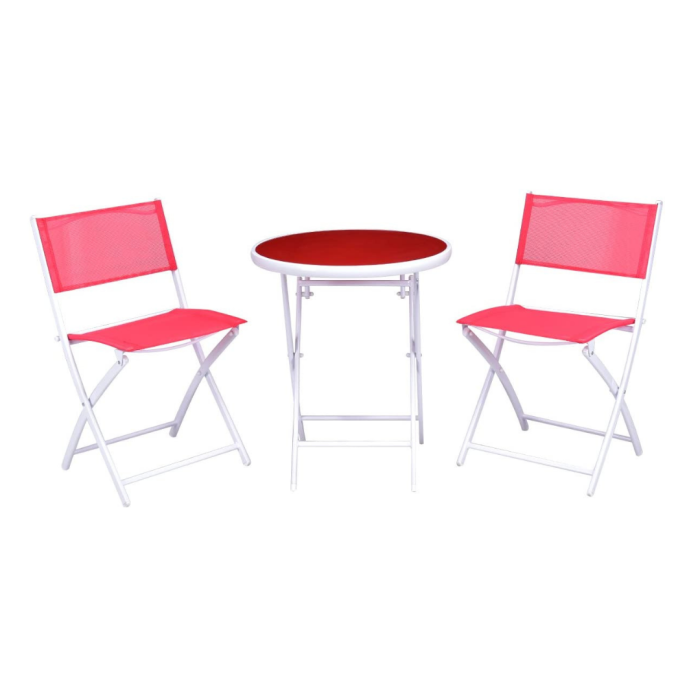 Giantex Bistro Table Set, 3 Piece Patio Bistro Set, Outdoor Folding Table and Chairs - Red - Image 1