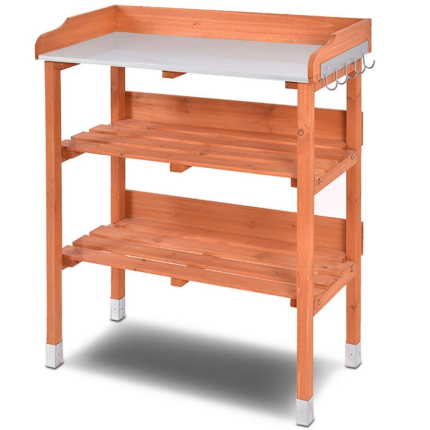 Giantex Outdoor Garden Wooden Potting Bench Work Station Table Tool Storage Shelf W/Hook (Orange)