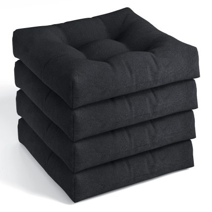 Giantex 2/4/6 Pack Tufted Patio Cushions 4 Inch Thick Outdoor Chair Pads - 2 Black