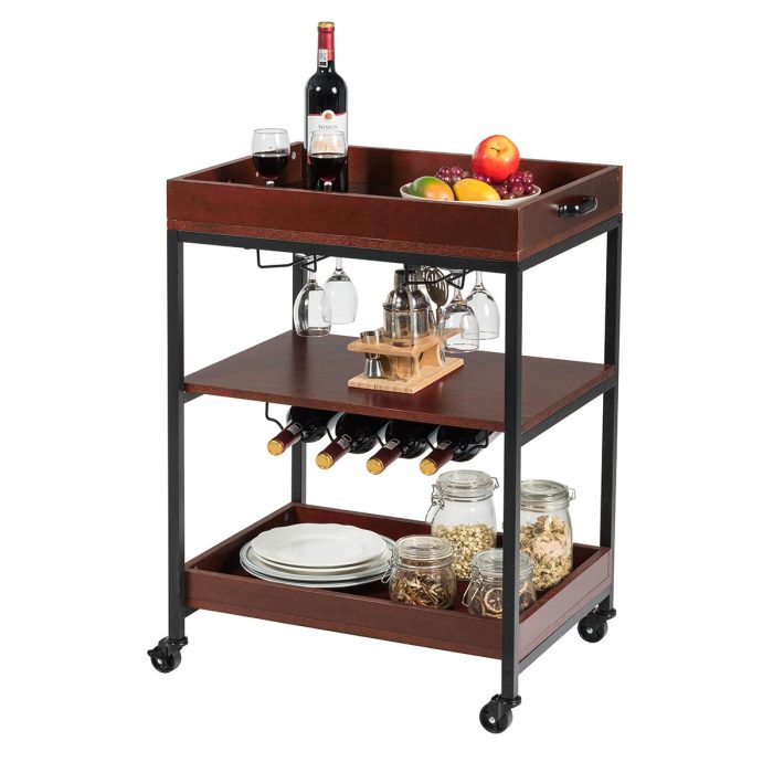 Giantex Kitchen Island Cart Rolling Industrial Style, Rustic Brown - Image 1