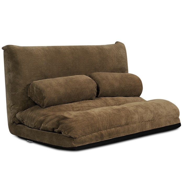 Adjustable Floor Sofa Couch with 2 Pillows, Multi-Functional 6-Position Foldable Lazy Sofa Sleeper Bed - Coffee - Image 1