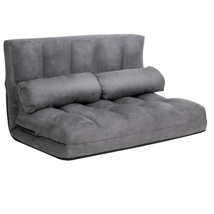 Adjustable Floor Sofa, Foldable Lazy Sofa Sleeper Bed 6-Position Adjustable,2 Pillows - Gray - Image 1