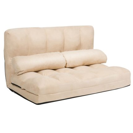 Adjustable Floor Sofa, Foldable Lazy Sofa Sleeper Bed 6-Position Adjustable,2 Pillows - Beige