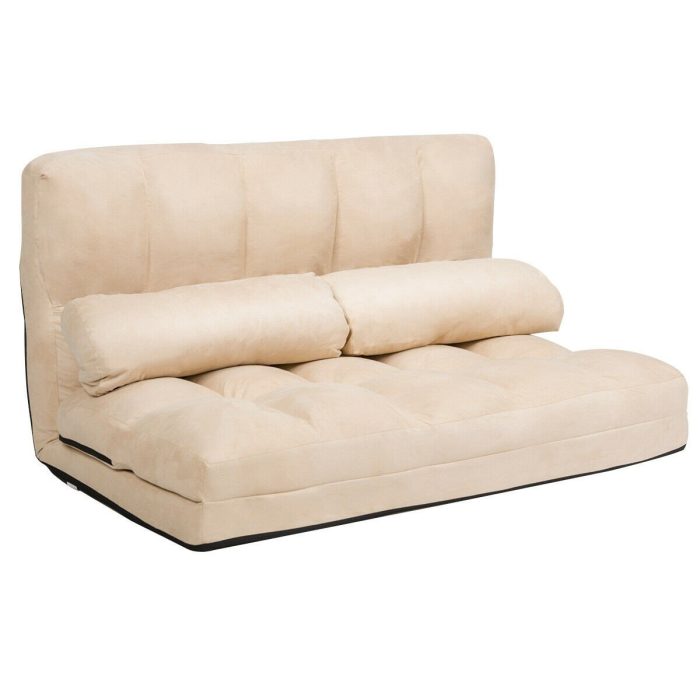 Adjustable Floor Sofa, Foldable Lazy Sofa Sleeper Bed 6-Position Adjustable,2 Pillows - Beige - Image 1