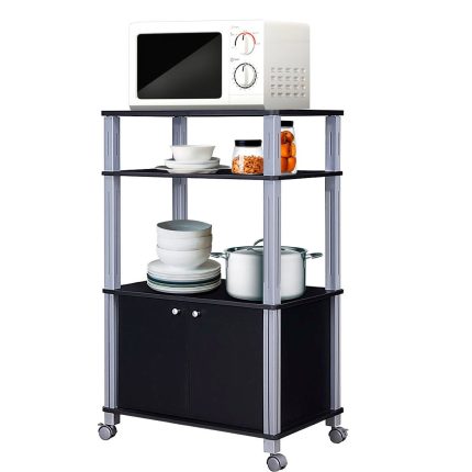 Rolling Kitchen Bakers Rack Microwave Oven Stand - Black