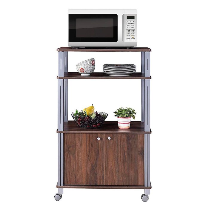 Rolling Kitchen Bakers Rack Microwave Oven Stand - Brown - Image 1
