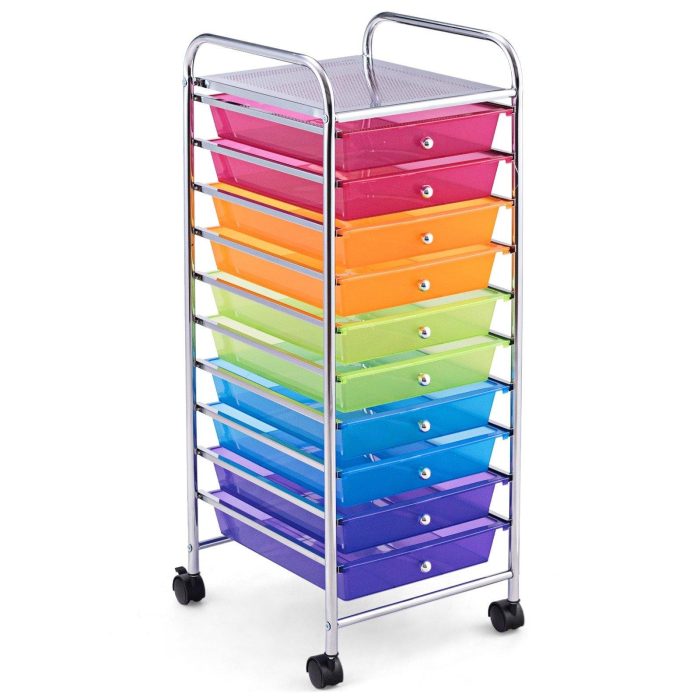 Giantex Rolling Storage Cart on Wheels with 10 Drawers - Transparent Multicolor - Image 1