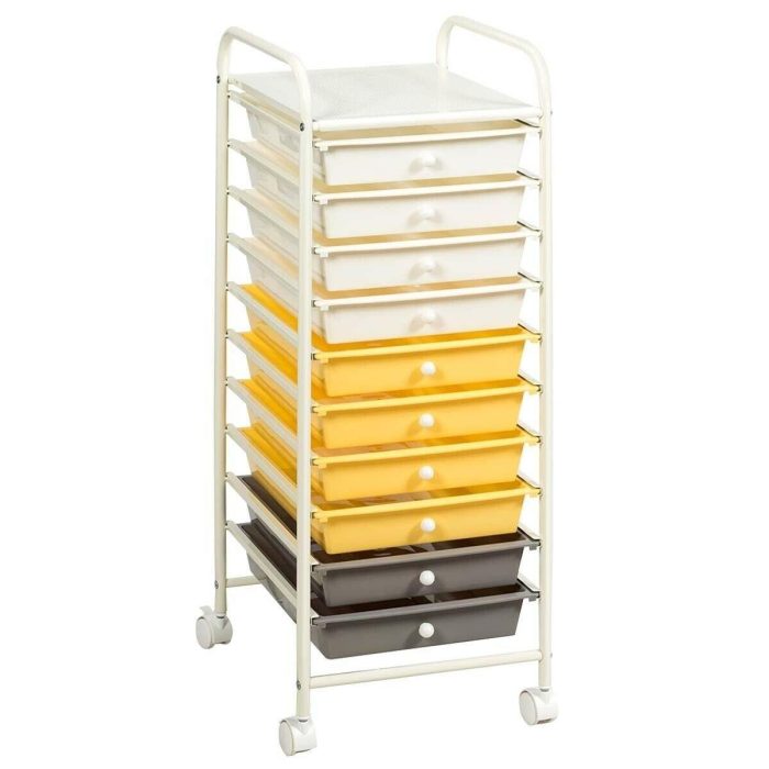 Giantex Rolling Storage Cart on Wheels with 10 Drawers - Yellow - Image 1