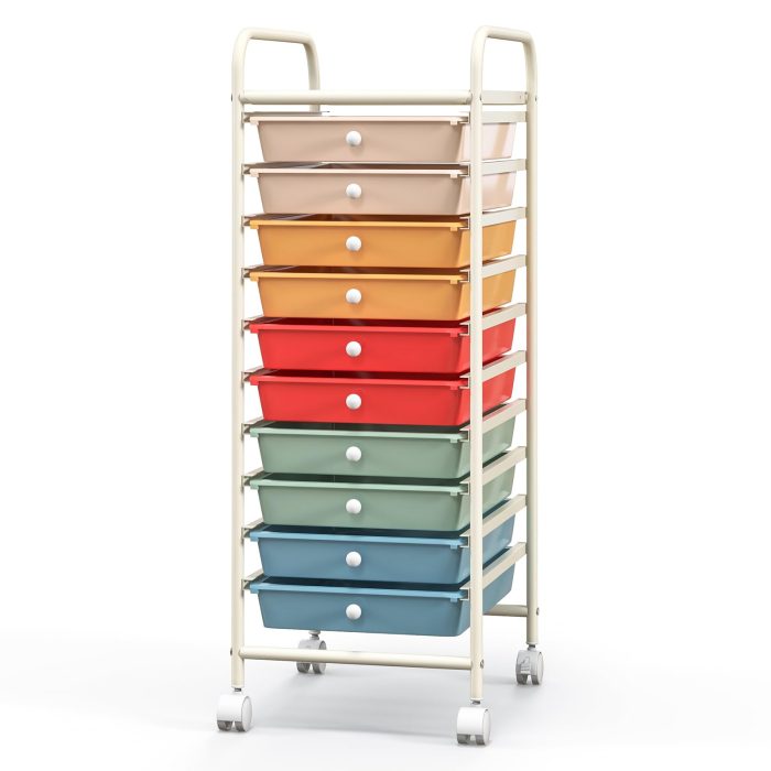 Giantex Rolling Storage Cart on Wheels with 10 Drawers - Macaron Multicolor - Image 1