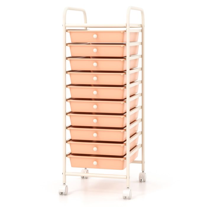 Giantex Rolling Storage Cart on Wheels with 10 Drawers - Peach Fuzz - Image 1