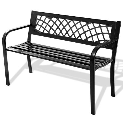 Giantex Patio Garden Bench Loveseats Park Yard Furniture Decor Cast Iron Frame Black (Black Steel W/ PVC Mesh Pattern)