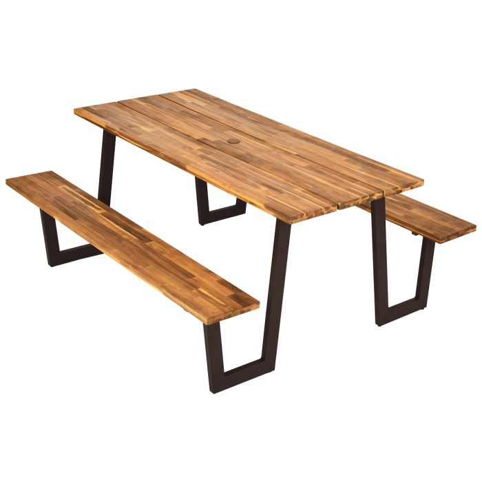Picnic Table Bench Set with Umbrella Hole - Image 1