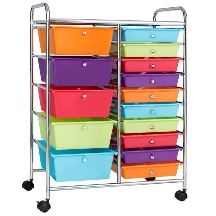 Giantex 15-Drawer Organizer Cart Office School Rolling Storage Cart - Multicolor1