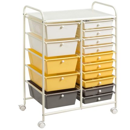 Giantex 15-Drawer Organizer Cart Office School Rolling Storage Cart - Yellow