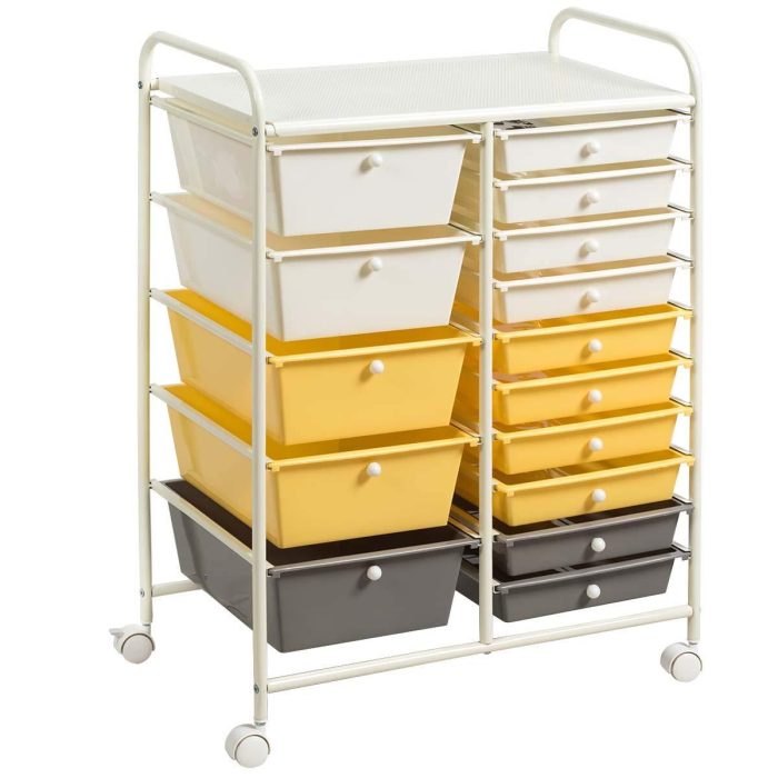 Giantex 15-Drawer Organizer Cart Office School Rolling Storage Cart - Yellow - Image 1