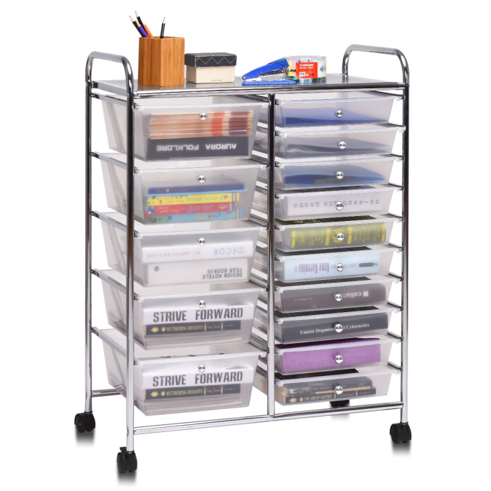 Giantex 15-Drawer Organizer Cart Office School Rolling Storage Cart - Clear - Image 1