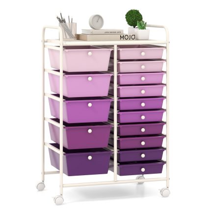 Giantex 15-Drawer Organizer Cart Office School Rolling Storage Cart - Purple Gradient