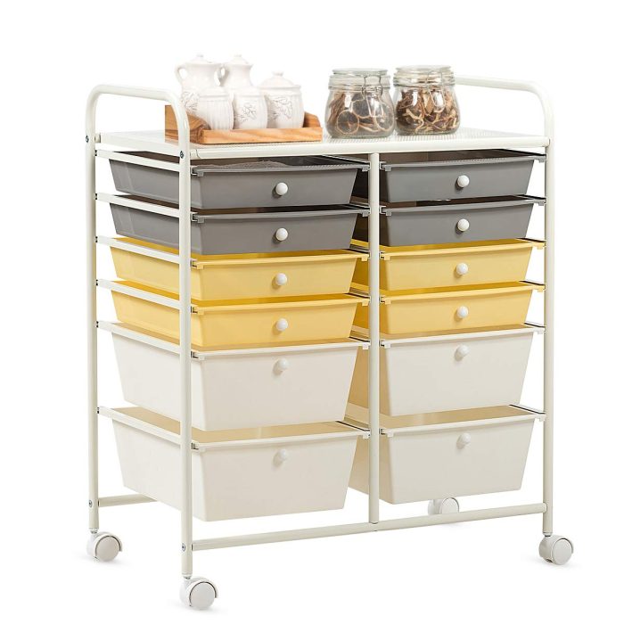 Giantex 12 Drawer Rolling Storage Cart Tools Scrapbook Paper Office School Organizer - Yellow - Image 1