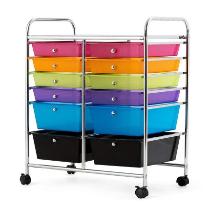 Giantex 12 Drawer Rolling Storage Cart Tools Scrapbook Paper Office School Organizer - Multiplecolor2