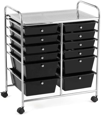 Giantex 12 Drawer Rolling Storage Cart Tools Scrapbook Paper Office School Organizer - Black