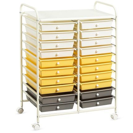 Giantex Storage Drawer Carts, 20-Drawer Organizer, Utility Cart on Wheels - Yellow & Beige & Grey