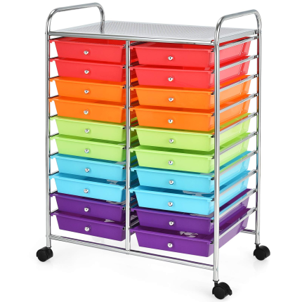 Giantex Storage Drawer Carts, 20-Drawer Organizer, Utility Cart on Wheels - Multicolor1