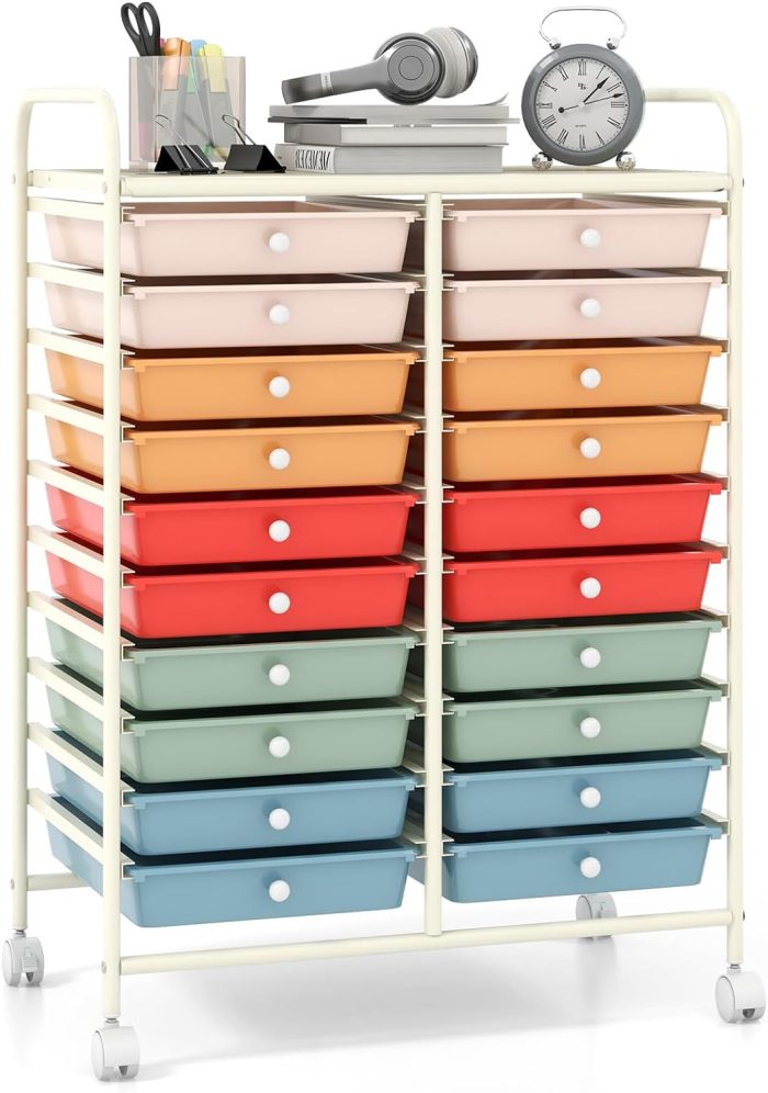 Giantex Storage Drawer Carts, 20-Drawer Organizer, Utility Cart on Wheels - Macaron - Image 1