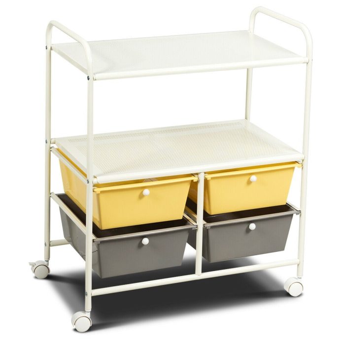 Rolling Storage Cart w/ 4 Drawers 2 Shelves Metal Rack Shelf - Yellow & Gray - Image 1