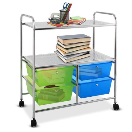 Rolling Storage Cart w/ 4 Drawers 2 Shelves Metal Rack Shelf - Blue & Green
