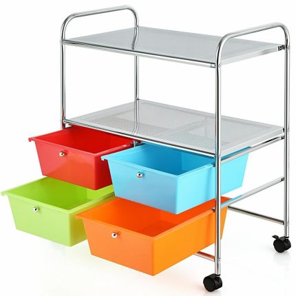 Rolling Storage Cart w/ 4 Drawers 2 Shelves Metal Rack Shelf - Turquoise & Orange & Light Green & Tomato