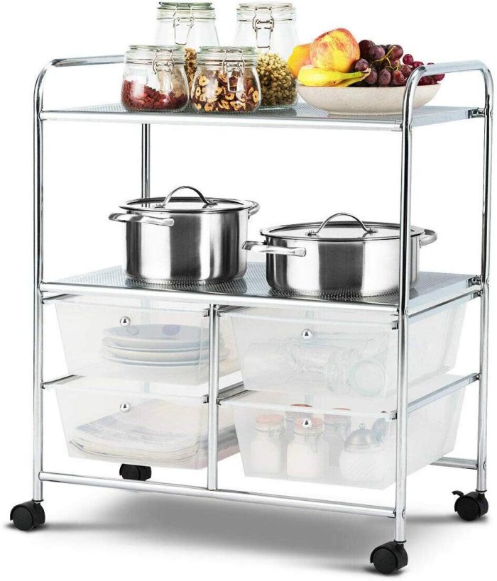 Rolling Storage Cart w/ 4 Drawers 2 Shelves Metal Rack Shelf - Clear - Image 1