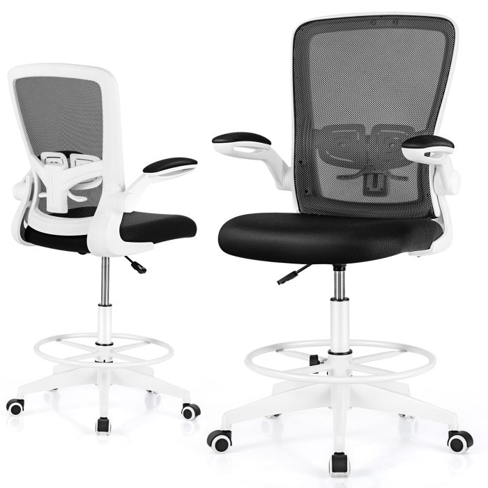 Drafting Chair High Back Office Chairs - 2 White - Image 1