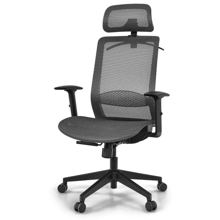 Mesh Office Chair, Ergonomic Office Chair with Headrest - Grey - Image 1