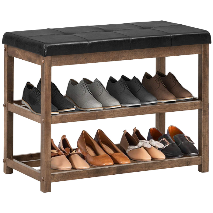 Giantex Shoe Bench, Wood Shoe Rack Bench with Cushion Seat - Brown - Image 1