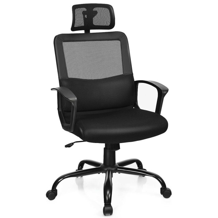 Mesh Office Chair, Swivel Computer Task Chair, Adjustable Armrests (Black) - Image 1