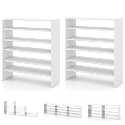 3-in-1 Shoe Rack, 5-Tier Shoe Organizer, Wood Storage Shelf for Shoes - White 2