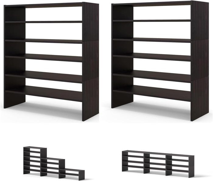 3-in-1 Shoe Rack, 5-Tier Shoe Organizer, Wood Storage Shelf for Shoes - Black 2 - Image 1
