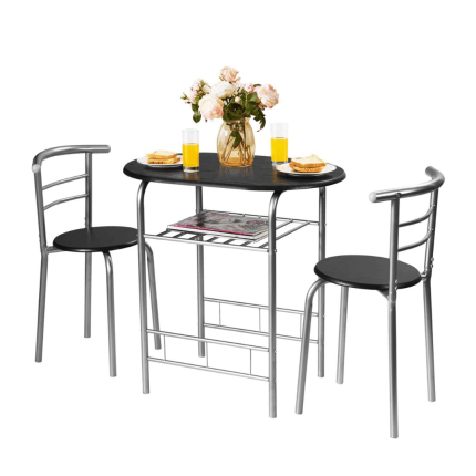 3 Piece Dining Set Compact 2 Chairs and Table - Dark Black