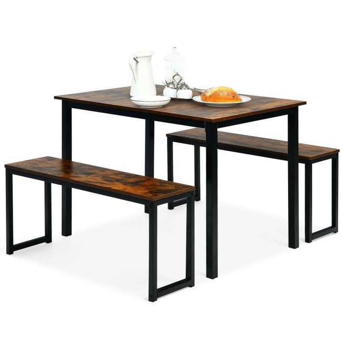 Giantex Dining Table Set for 4, Industrial Kitchen Table Set - Dark Brown - Image 1