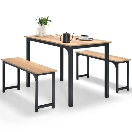 Giantex Dining Table Set for 4, Industrial Kitchen Table Set - Light Brown